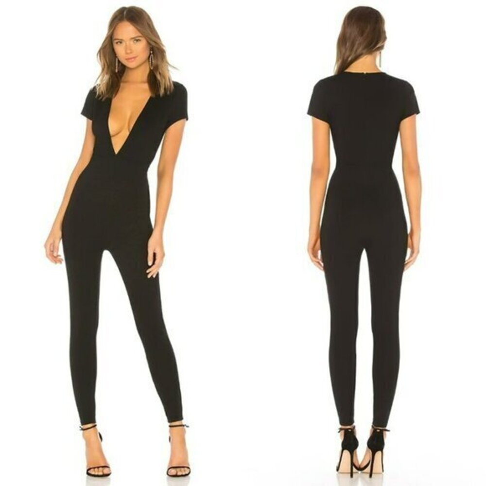 Superdown Leona Deep V Catsuit - Black